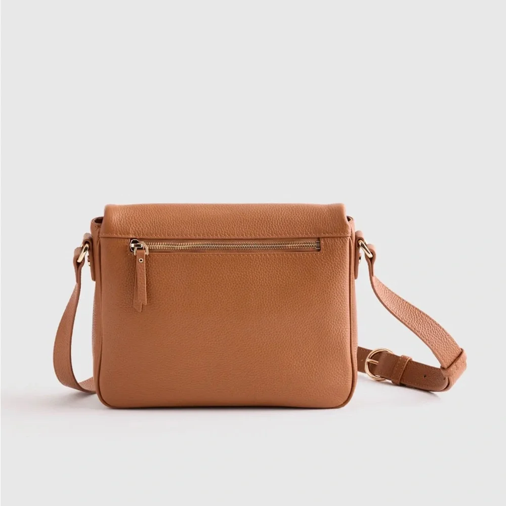 New Quince Italian Leather Foldover Crossbody in Cognac - Picture 5 of 15